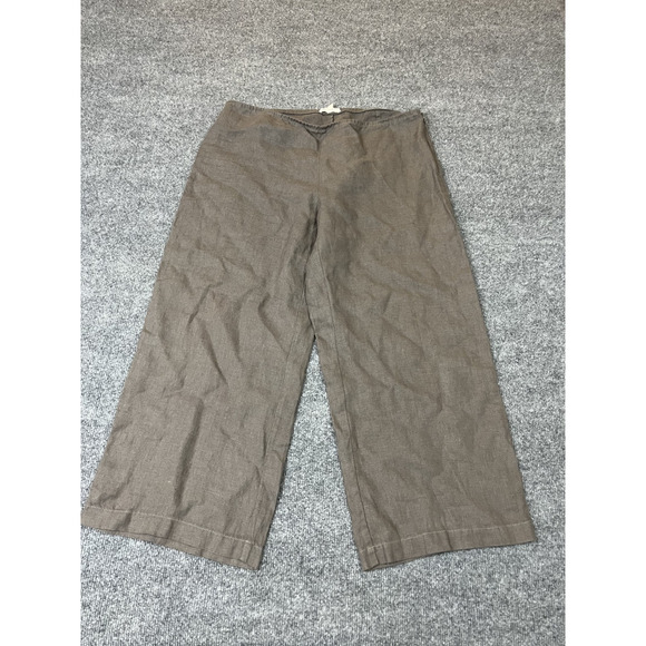 Eileen Fisher Pants - Eileen Fisher Brown Linen Pull On Wide Leg Pants M Coastal Beach Minimalist